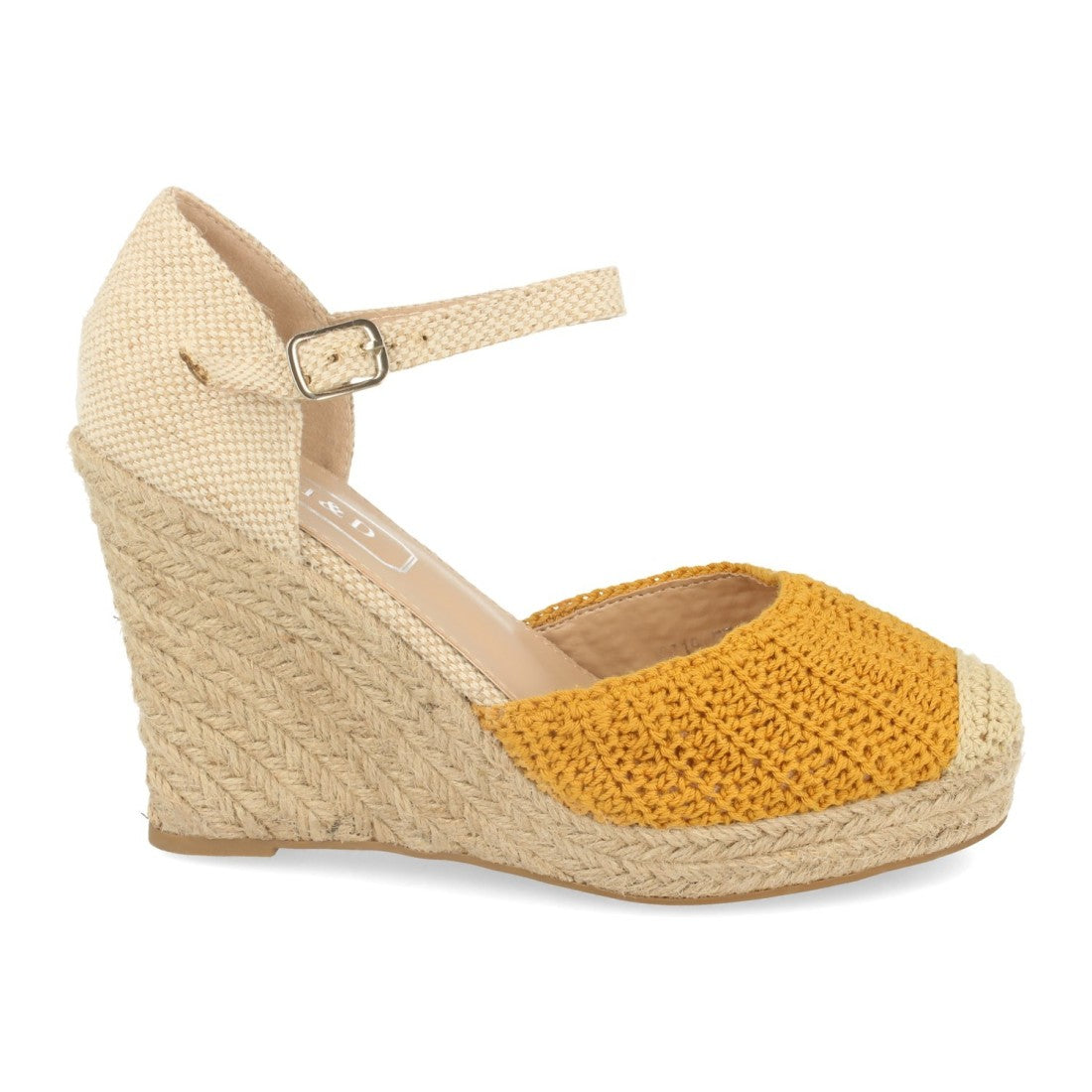 Sandalias Amarillas Mujer Cuña Yute Crochet Ankle Strap