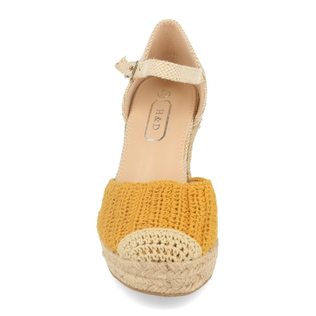 Sandalias Amarillas Mujer Cuña Yute Crochet Ankle Strap