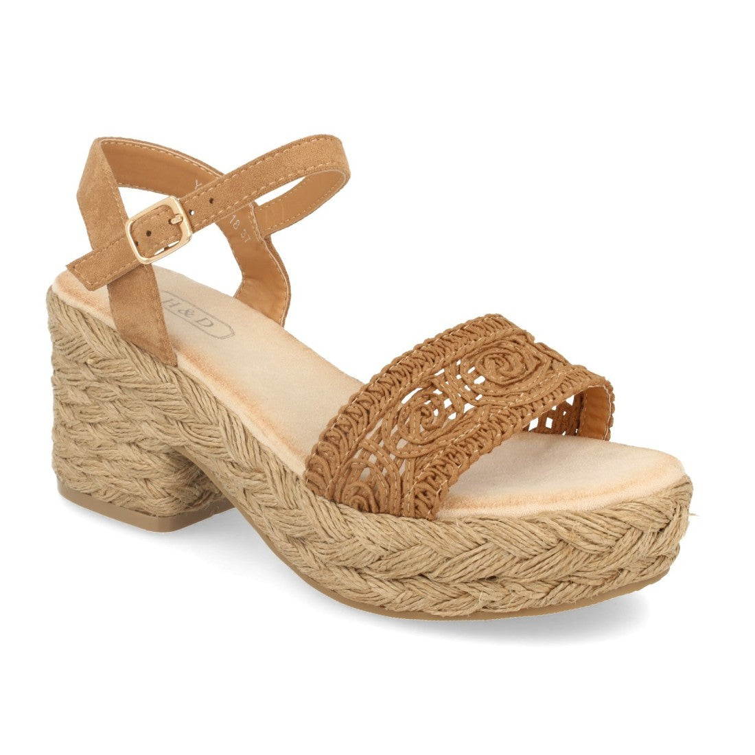 Sandalias Camel Mujer Tacón Plataforma Yute Ankle Strap