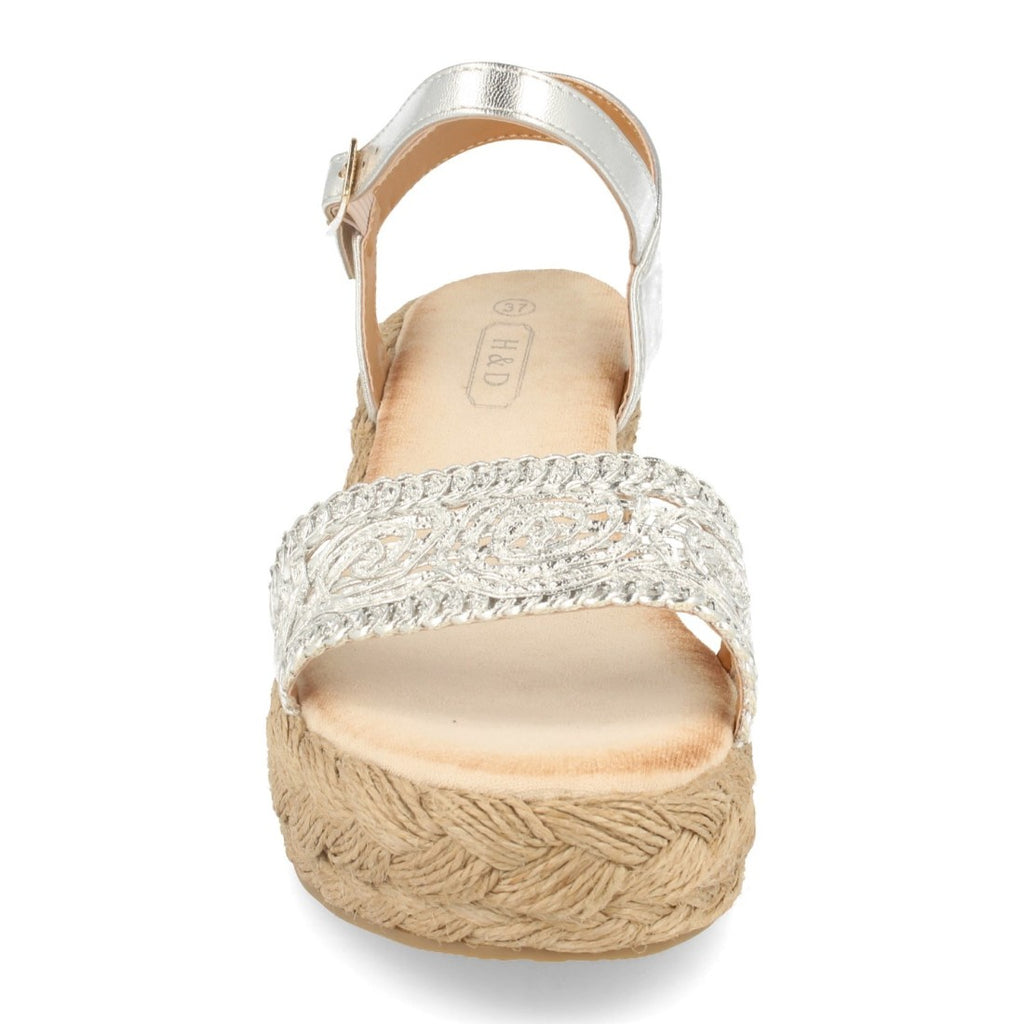 Sandalias Plateadas Mujer Tacón Plataforma Yute Ankle Strap