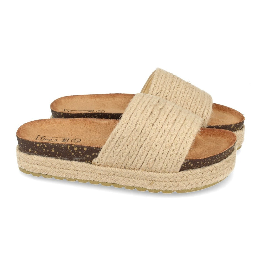 Sandalias Beige Mujer Planas Suela Yute Pala Bio Talón Abierto Elegantes