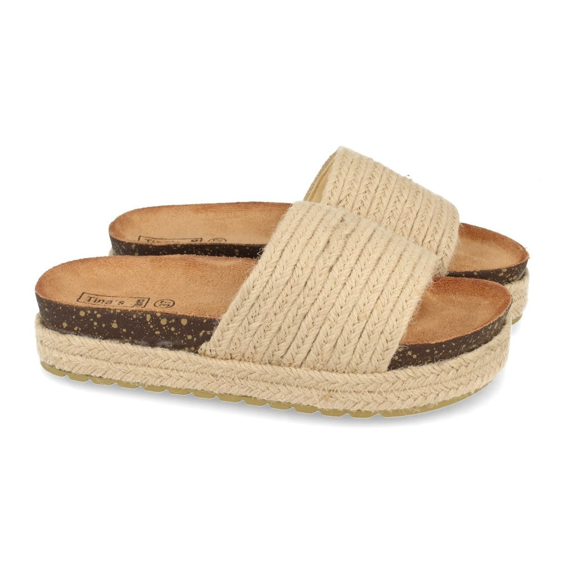 Sandalias Beige Mujer Planas Suela Yute Pala Bio Talón Abierto Elegantes