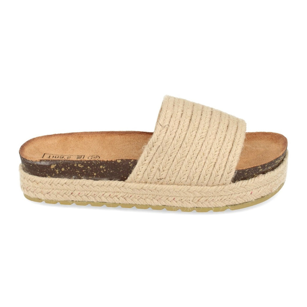 Sandalias Beige Mujer Planas Suela Yute Pala Bio Talón Abierto Elegantes