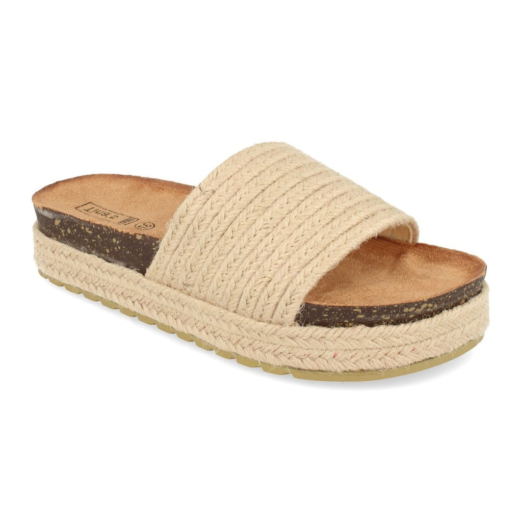 Sandalias Beige Mujer Planas Suela Yute Pala Bio Talón Abierto Elegantes