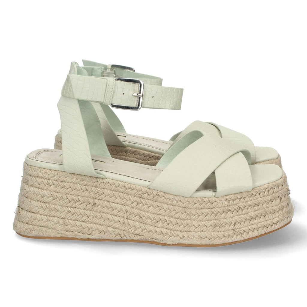Sandalias Verdes Mujer Plataforma Yute Grabado Serpiente Tiras Cruzadas Elegantes