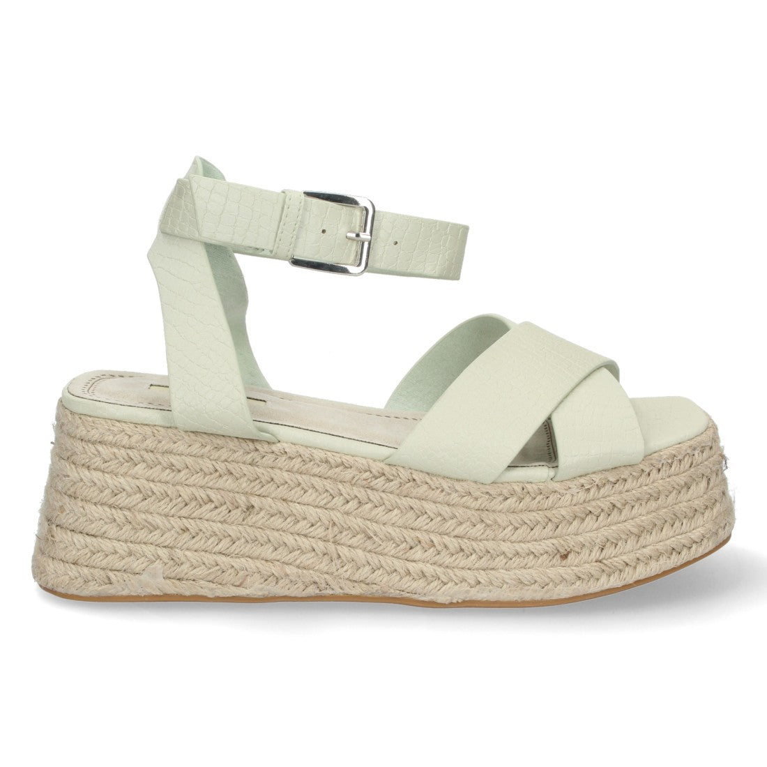 Sandalias Verdes Mujer Plataforma Yute Grabado Serpiente Tiras Cruzadas Elegantes