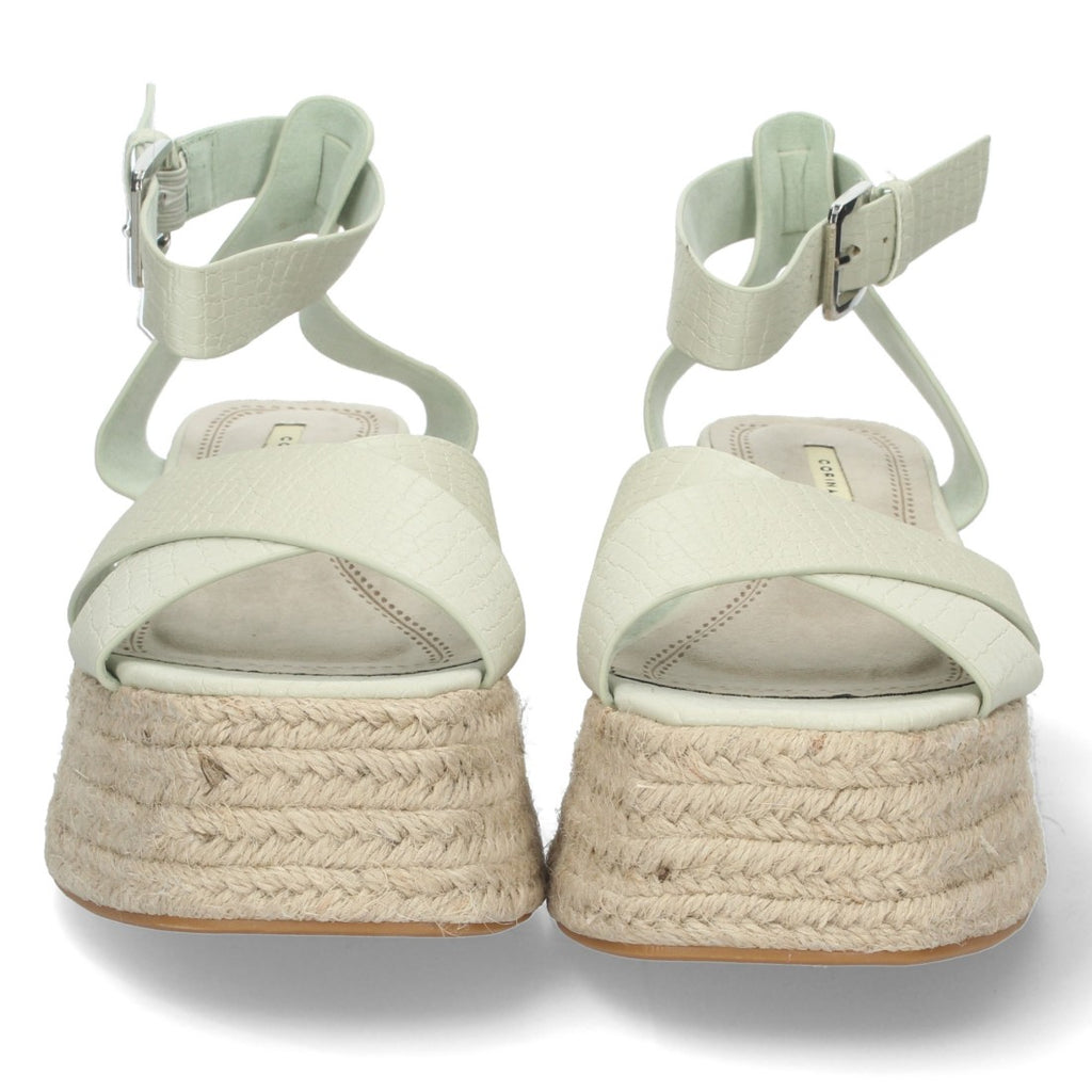 Sandalias Verdes Mujer Plataforma Yute Grabado Serpiente Tiras Cruzadas Elegantes