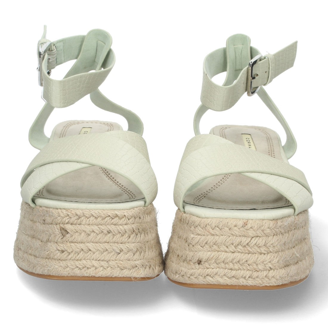 Sandalias Verdes Mujer Plataforma Yute Grabado Serpiente Tiras Cruzadas Elegantes