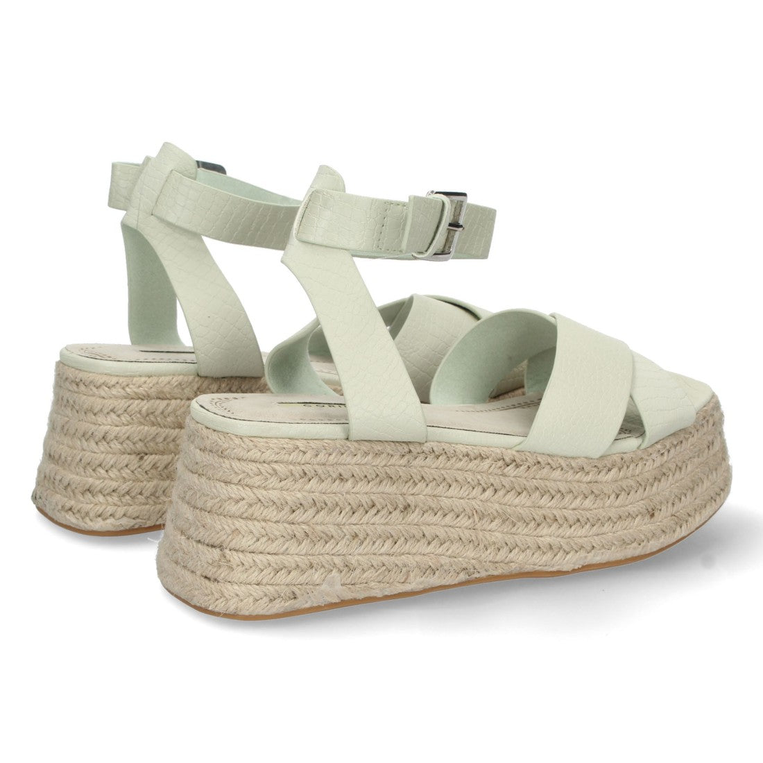 Sandalias Verdes Mujer Plataforma Yute Grabado Serpiente Tiras Cruzadas Elegantes