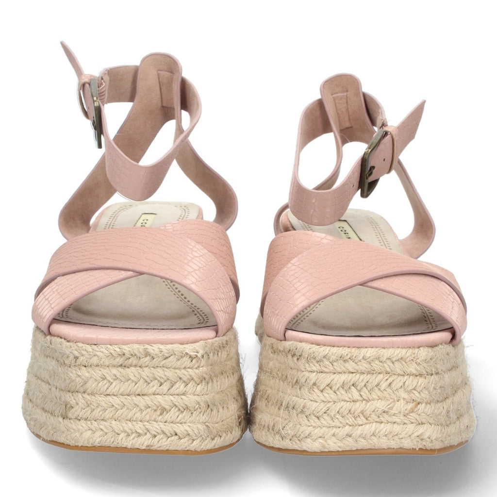 Sandalias Rosas Mujer Plataforma Yute Grabado Serpiente Tiras Cruzadas Elegantes