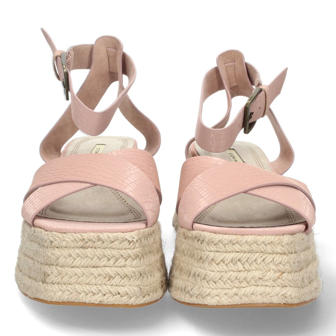 Sandalias Rosas Mujer Plataforma Yute Grabado Serpiente Tiras Cruzadas Elegantes