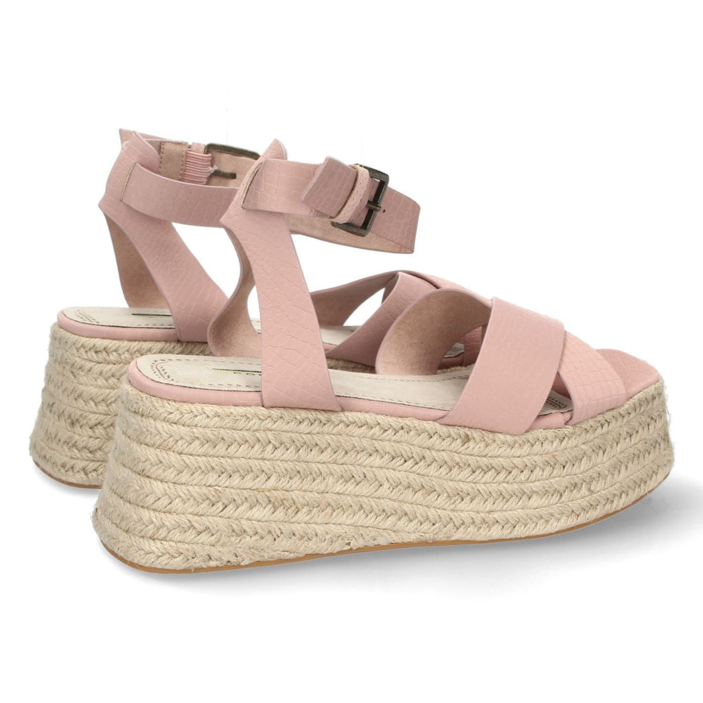 Sandalias Rosas Mujer Plataforma Yute Grabado Serpiente Tiras Cruzadas Elegantes