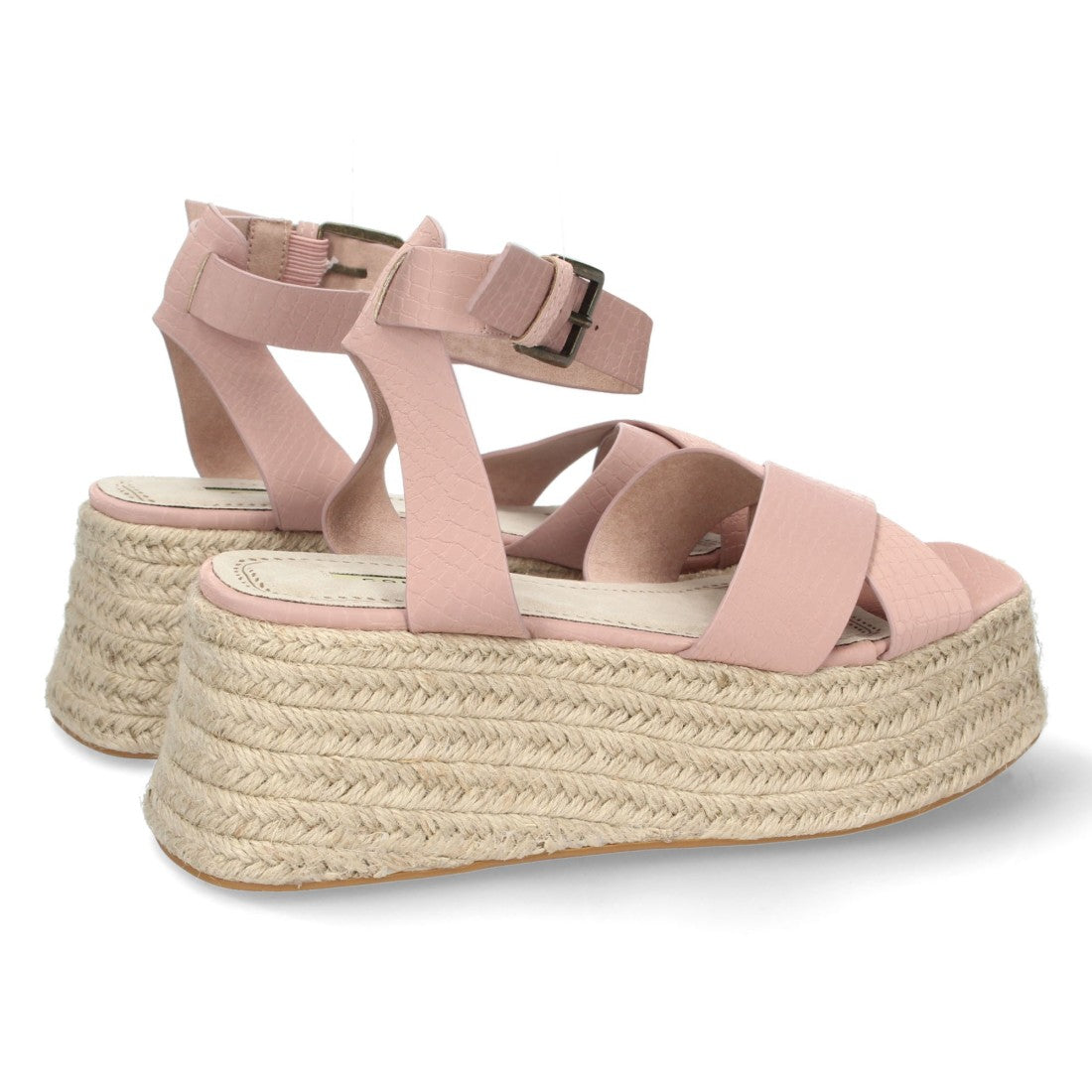 Sandalias Rosas Mujer Plataforma Yute Grabado Serpiente Tiras Cruzadas Elegantes