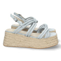 Sandalias Azules Mujer Plataforma Yute Tiras Cruzadas Finas Tobillera Elegantes