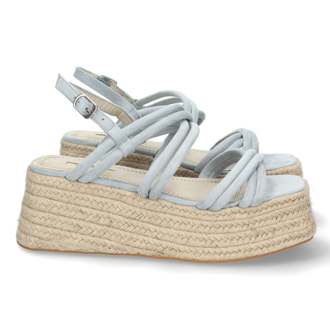 Sandalias Azules Mujer Plataforma Yute Tiras Cruzadas Finas Tobillera Elegantes