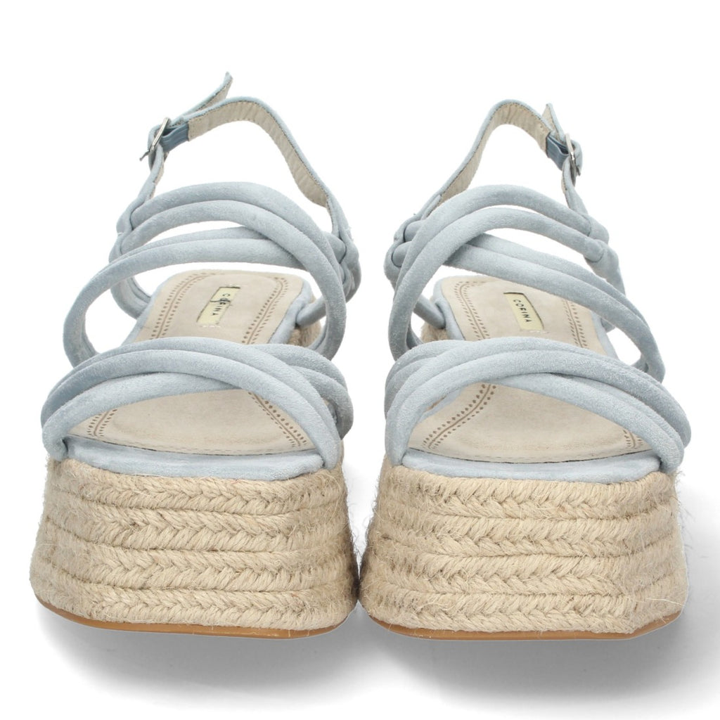 Sandalias Azules Mujer Plataforma Yute Tiras Cruzadas Finas Tobillera Elegantes