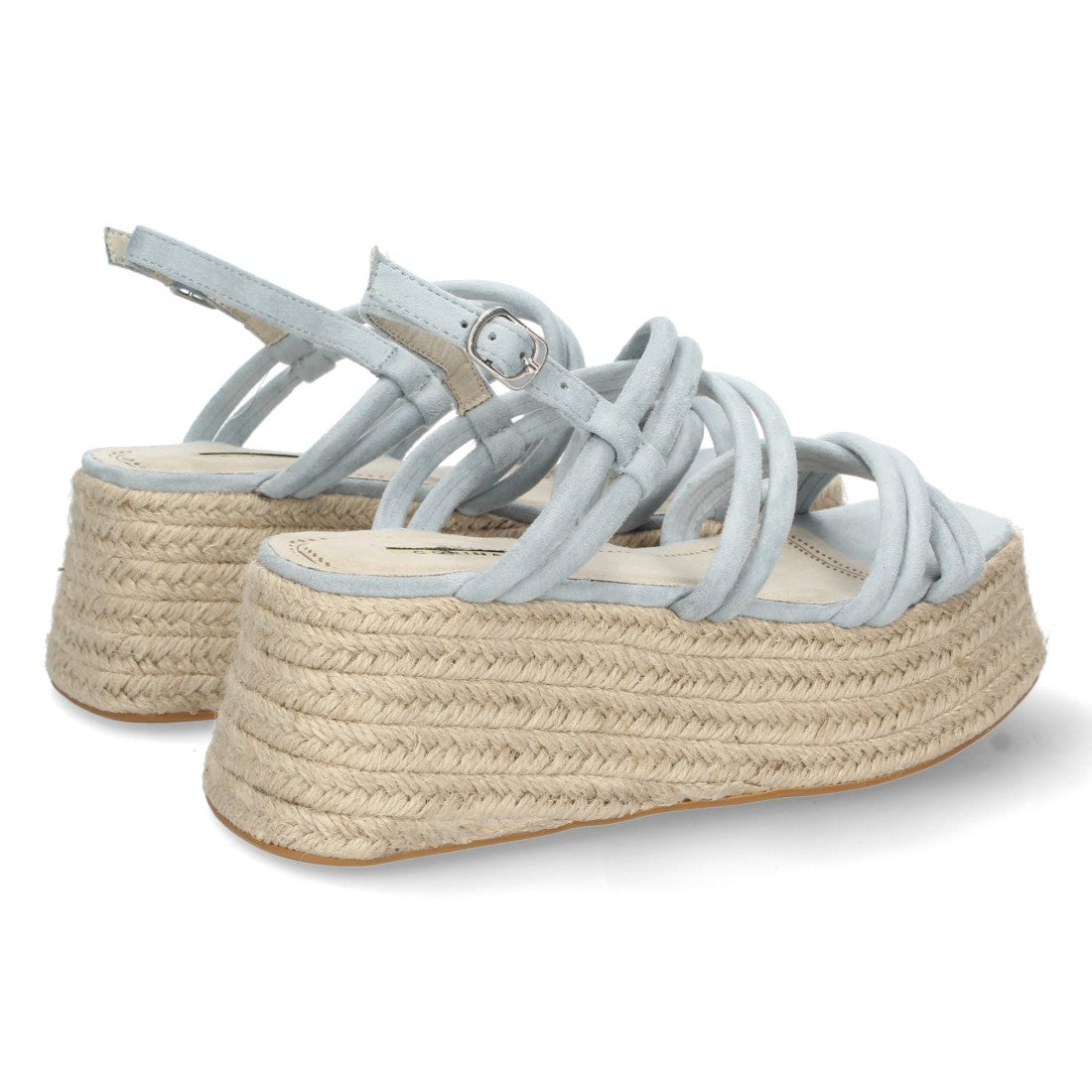 Sandalias Azules Mujer Plataforma Yute Tiras Cruzadas Finas Tobillera Elegantes