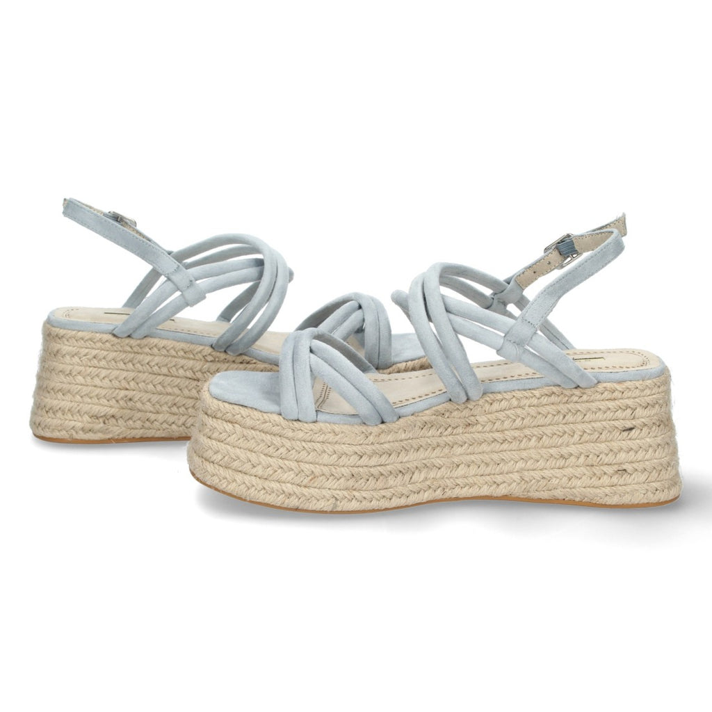 Sandalias Azules Mujer Plataforma Yute Tiras Cruzadas Finas Tobillera Elegantes