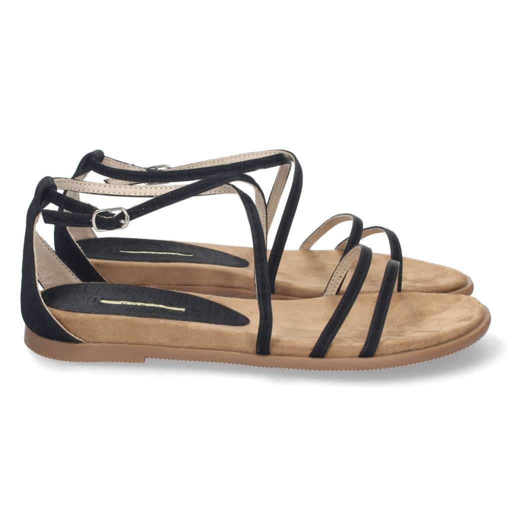 Sandalias Negras Mujer Planas Tiras Cruzadas Finas Elegantes