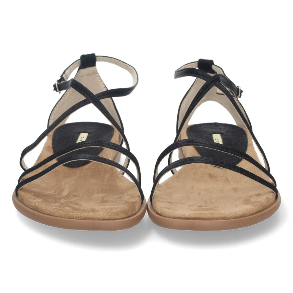Sandalias Negras Mujer Planas Tiras Cruzadas Finas Elegantes