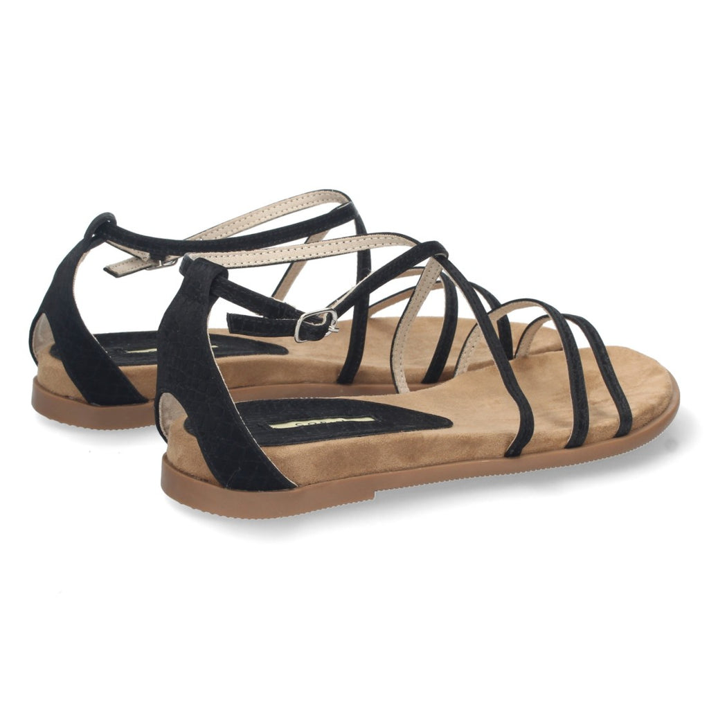 Sandalias Negras Mujer Planas Tiras Cruzadas Finas Elegantes