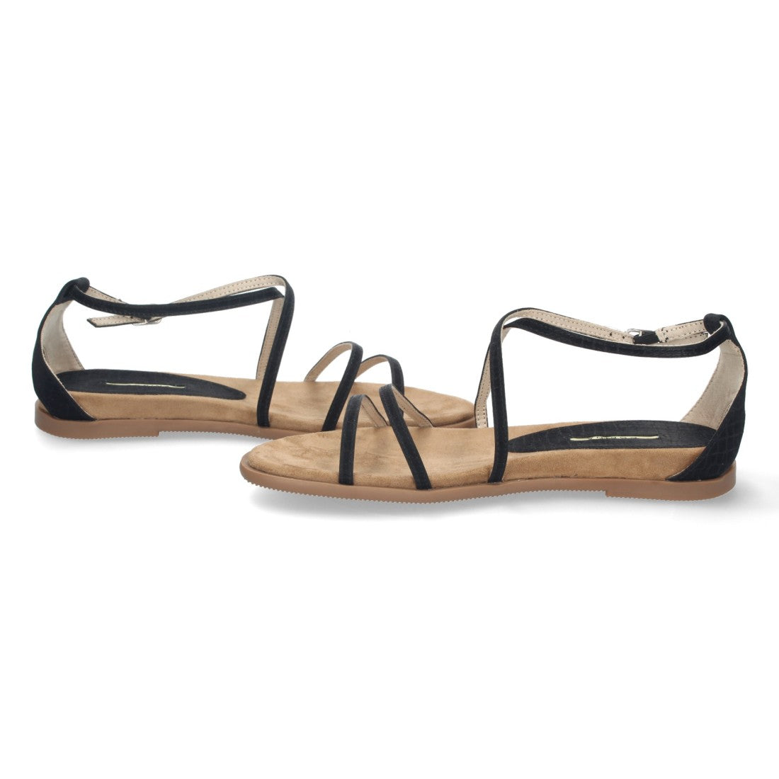 Sandalias Negras Mujer Planas Tiras Cruzadas Finas Elegantes
