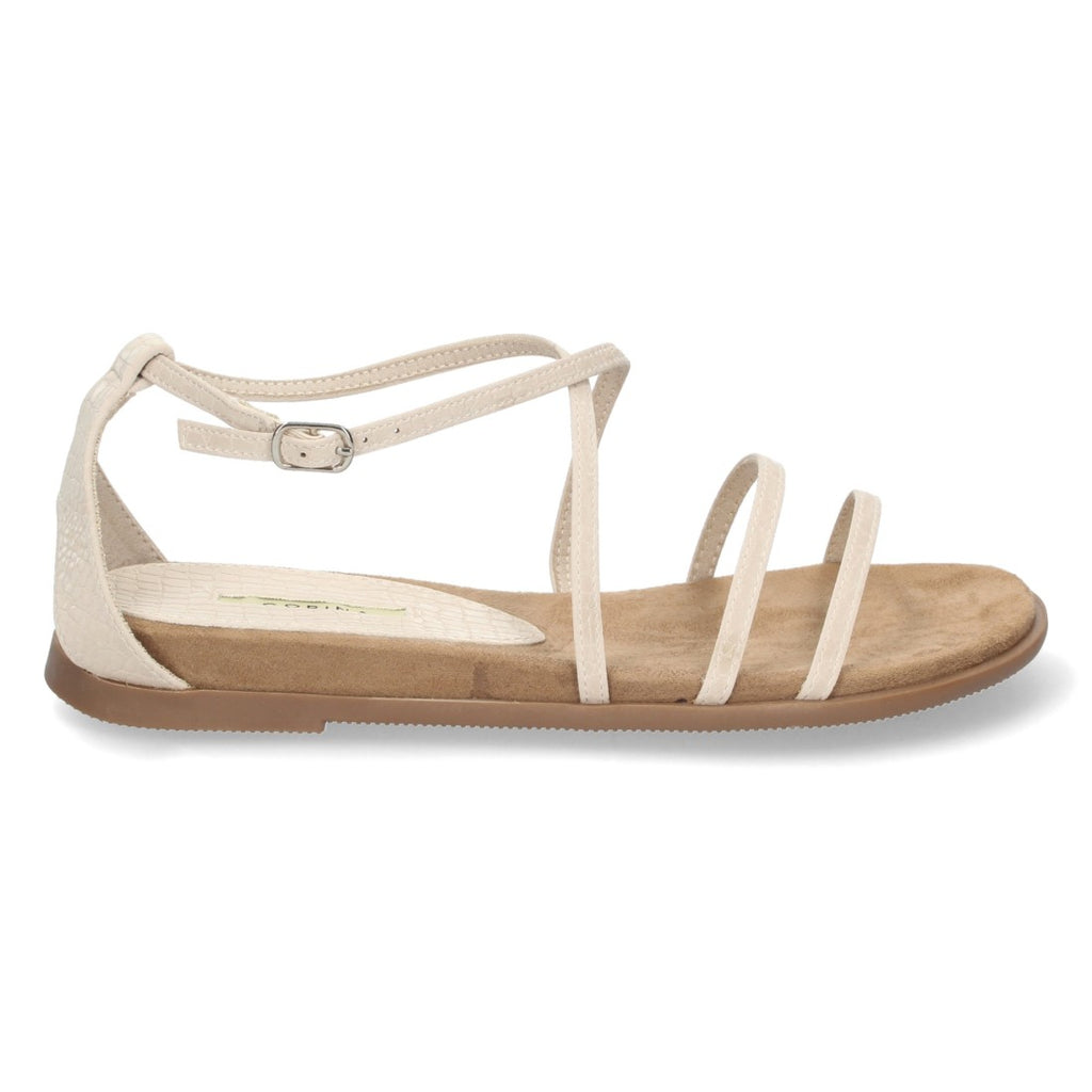 Sandalias Beige Mujer Planas Tiras Cruzadas Finas Elegantes