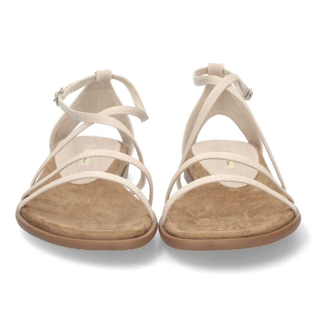 Sandalias Beige Mujer Planas Tiras Cruzadas Finas Elegantes