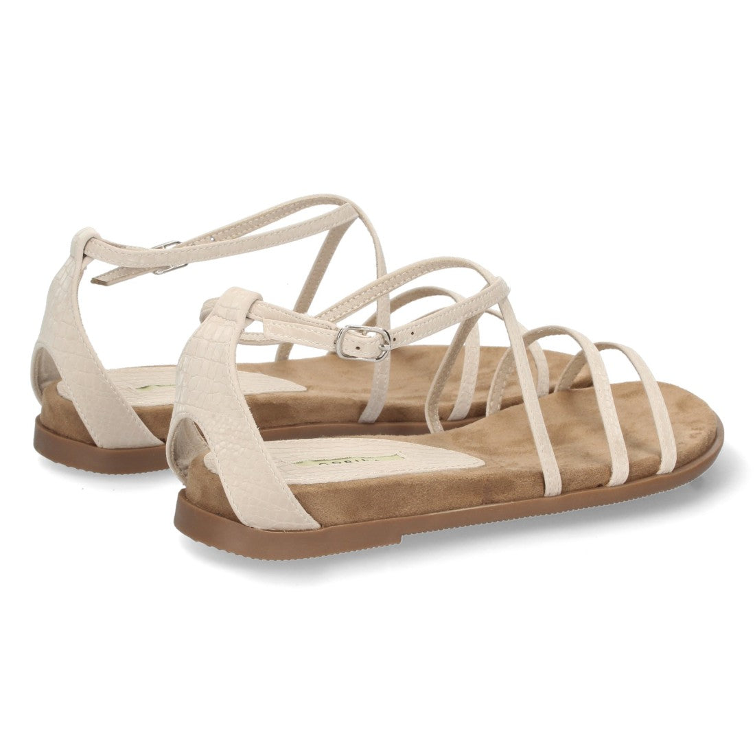 Sandalias Beige Mujer Planas Tiras Cruzadas Finas Elegantes