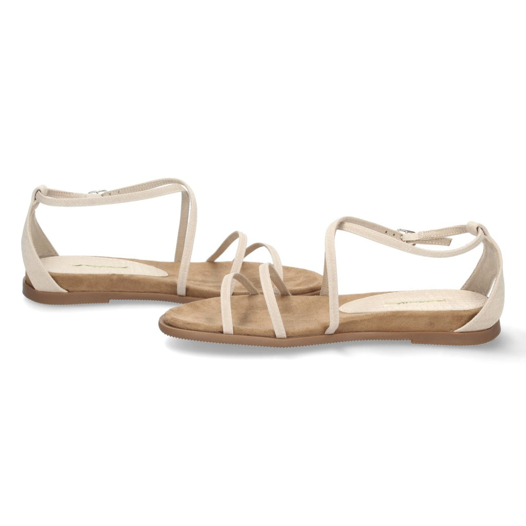 Sandalias Beige Mujer Planas Tiras Cruzadas Finas Elegantes