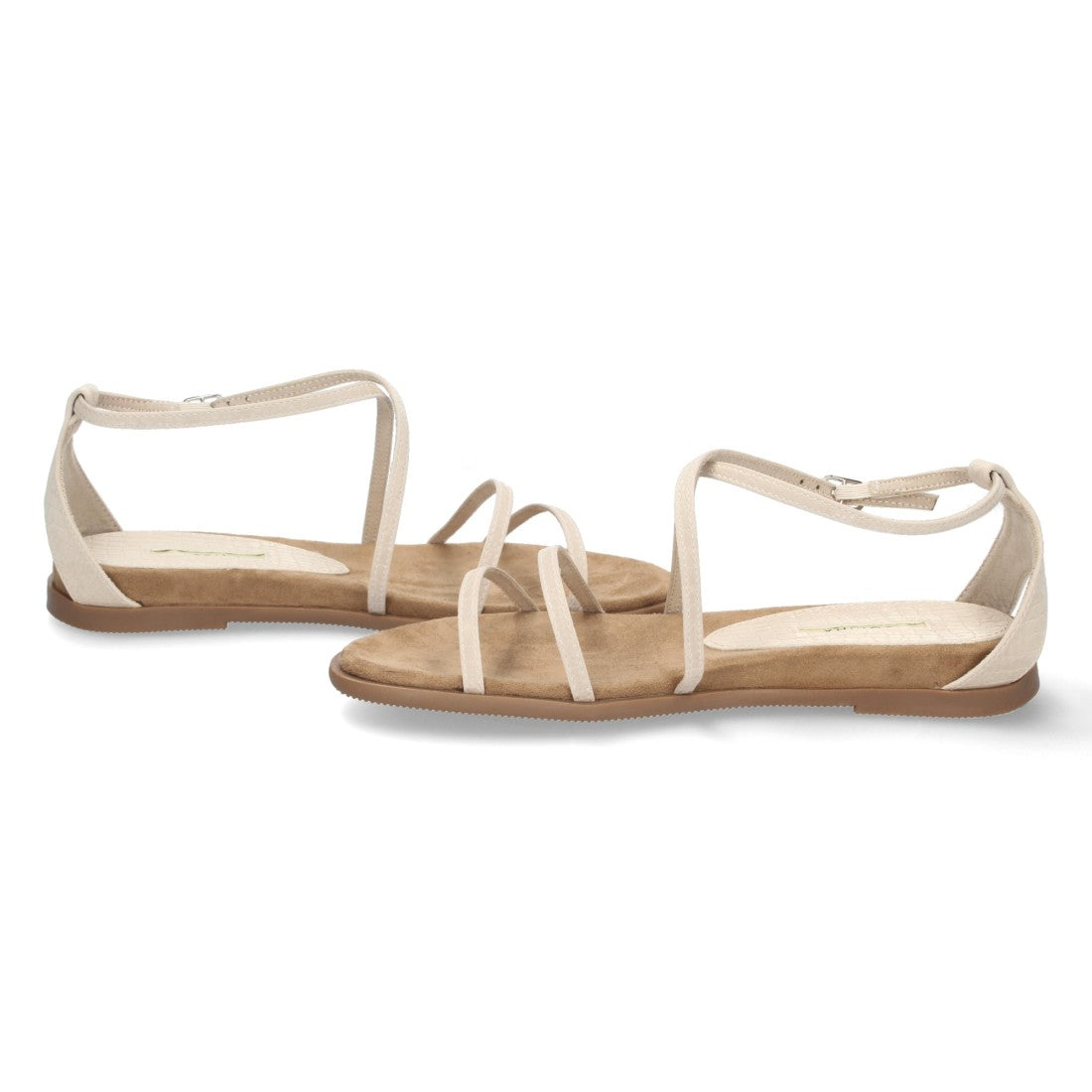 Sandalias Beige Mujer Planas Tiras Cruzadas Finas Elegantes