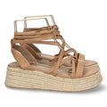 Sandalias Camel Mujer Plataforma Yute Tiras Finas Atadas Tobillo Elegantes