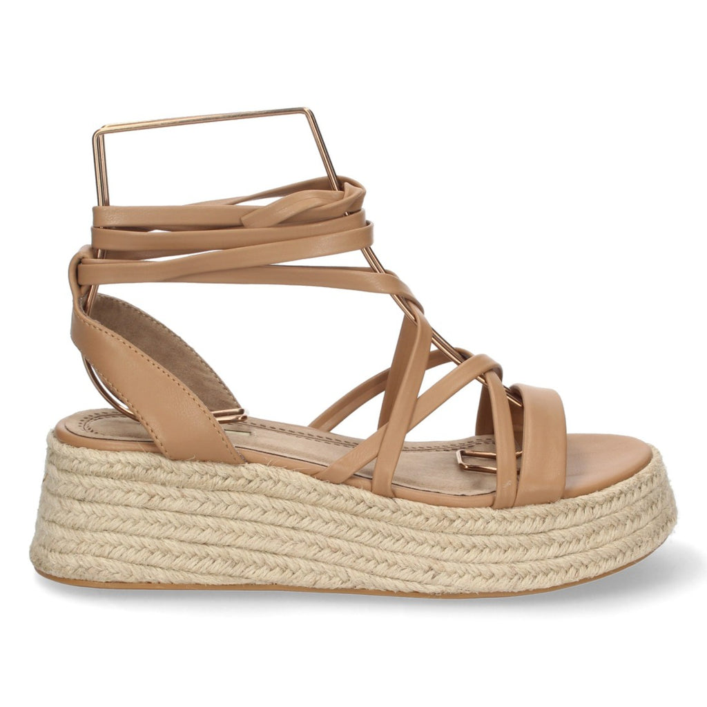 Sandalias Camel Mujer Plataforma Yute Tiras Finas Atadas Tobillo Elegantes