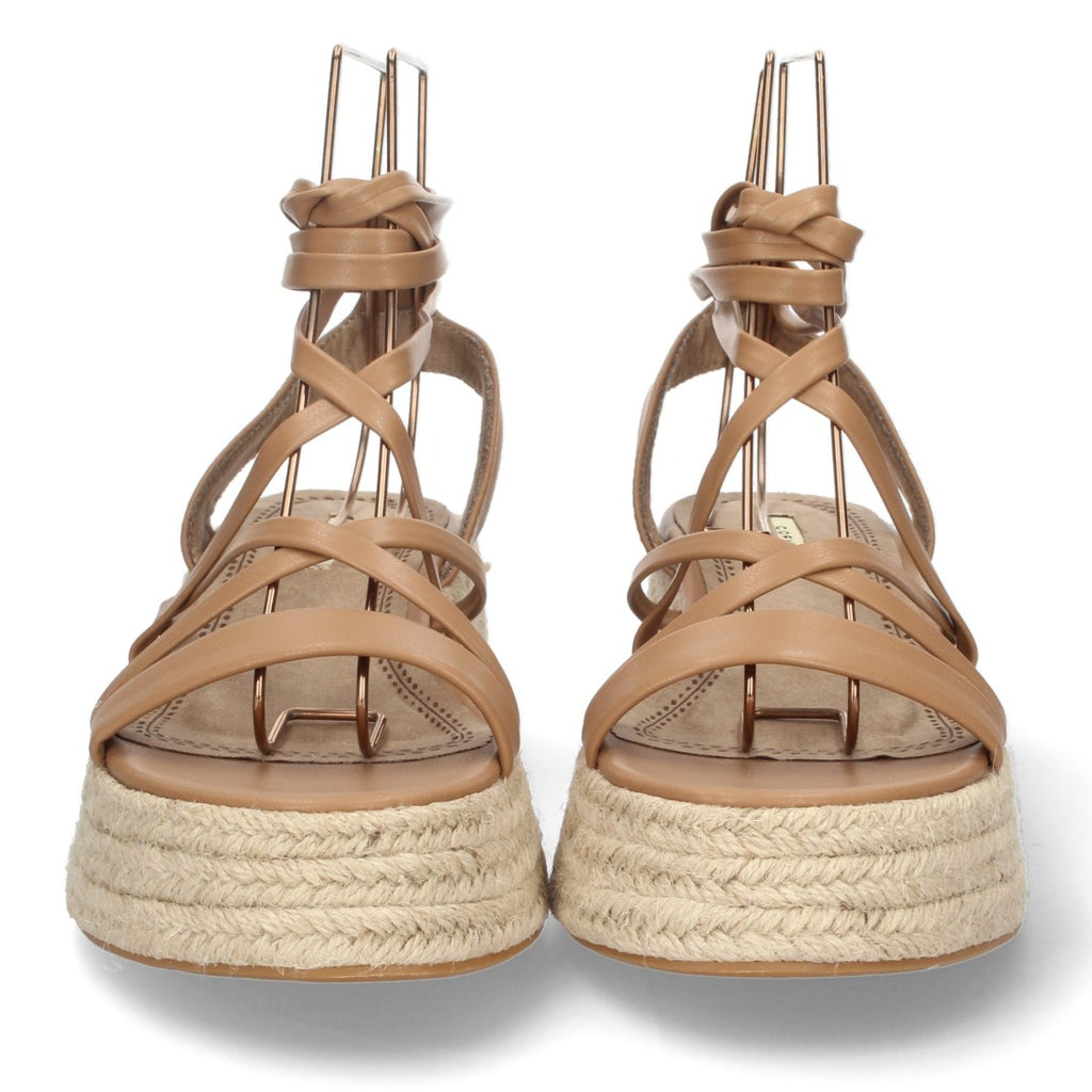 Sandalias Camel Mujer Plataforma Yute Tiras Finas Atadas Tobillo Elegantes