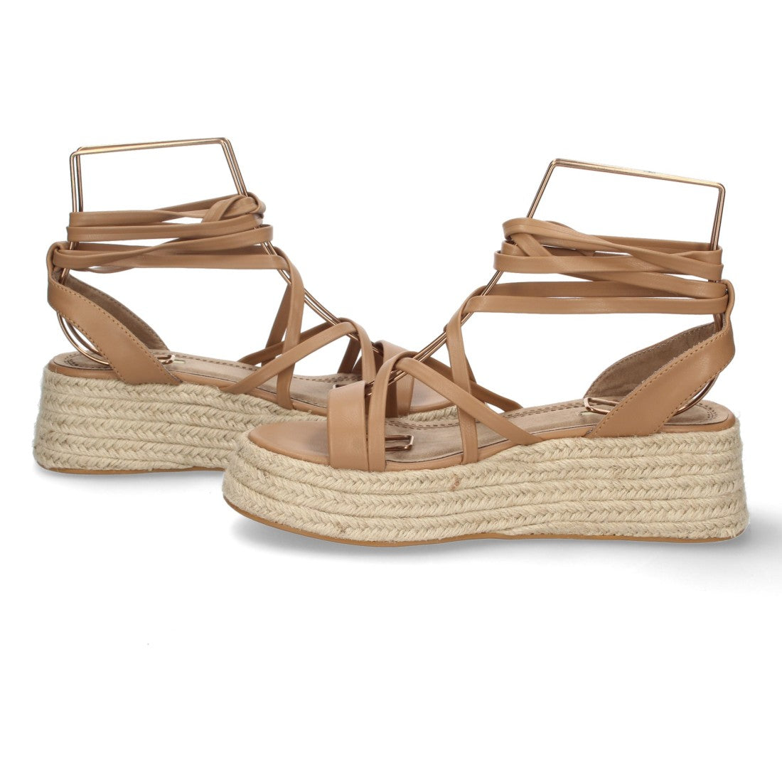 Sandalias Camel Mujer Plataforma Yute Tiras Finas Atadas Tobillo Elegantes