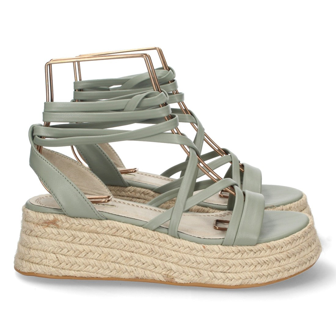 Sandalias Verdes Mujer Plataforma Yute Tiras Finas Atadas Tobillo Elegantes
