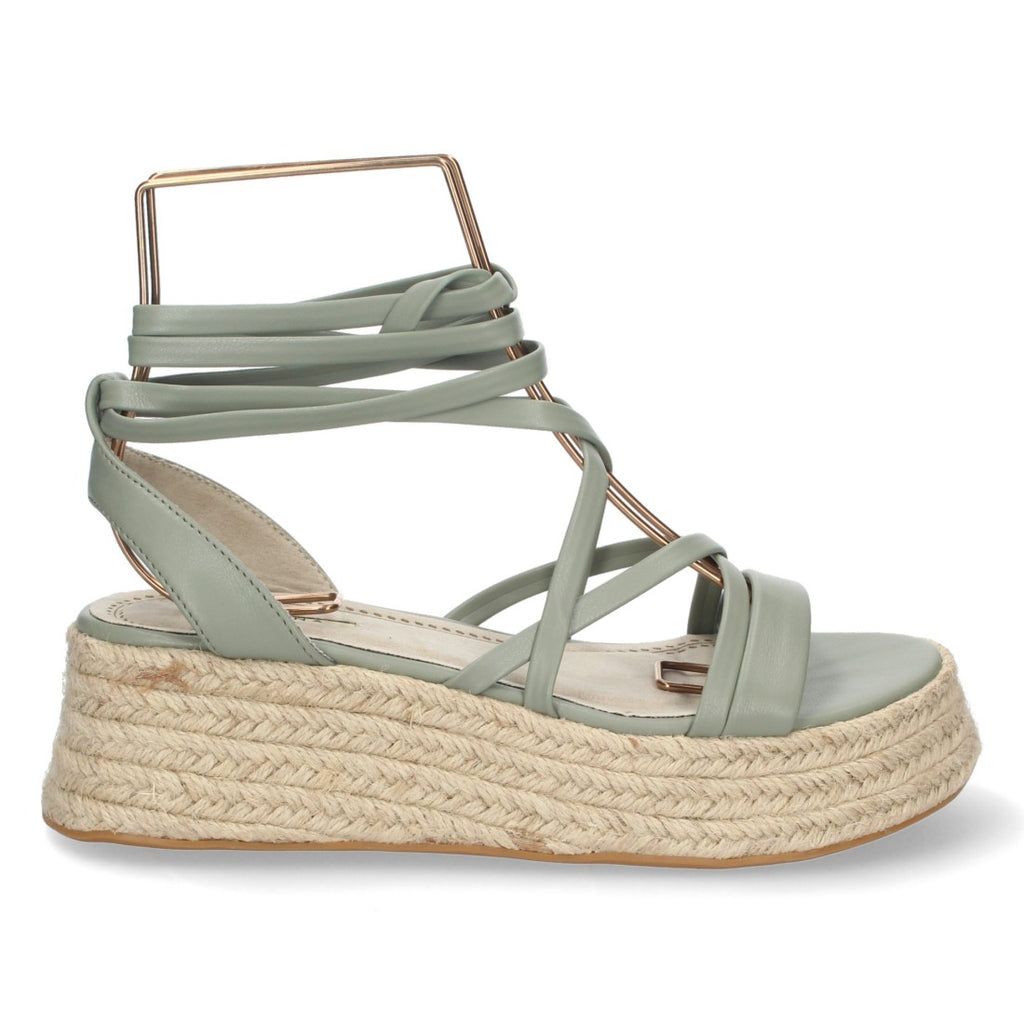 Sandalias Verdes Mujer Plataforma Yute Tiras Finas Atadas Tobillo Elegantes