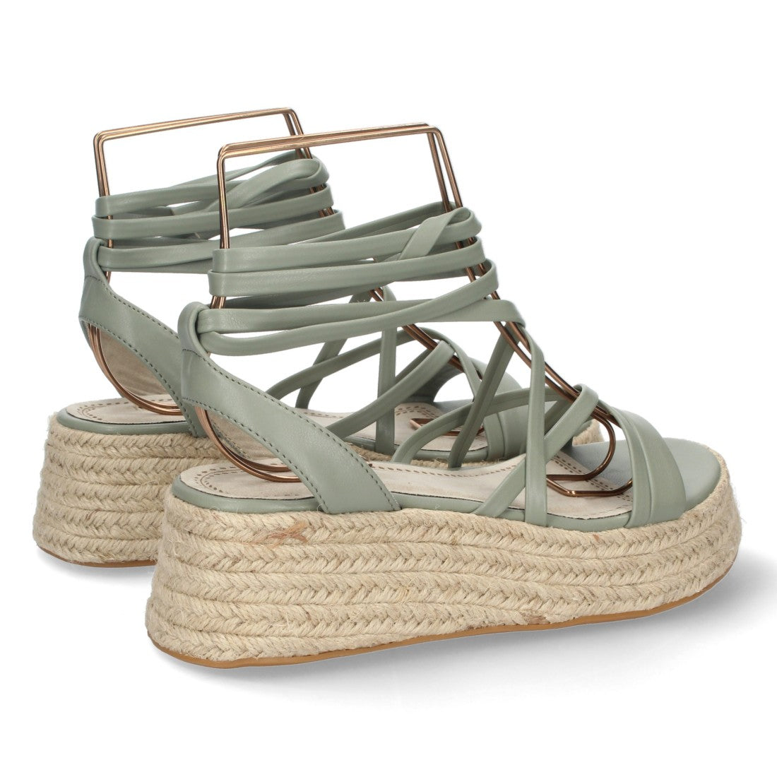 Sandalias Verdes Mujer Plataforma Yute Tiras Finas Atadas Tobillo Elegantes