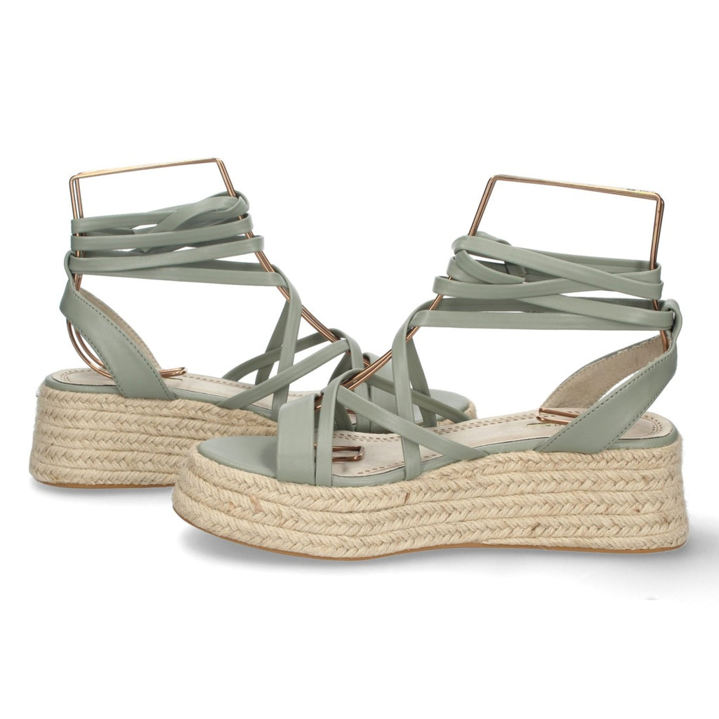 Sandalias Verdes Mujer Plataforma Yute Tiras Finas Atadas Tobillo Elegantes