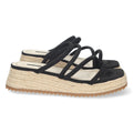 Sandalias Negras Mujer Plataforma Yute Tiras Finas Talón Abierto Elegantes
