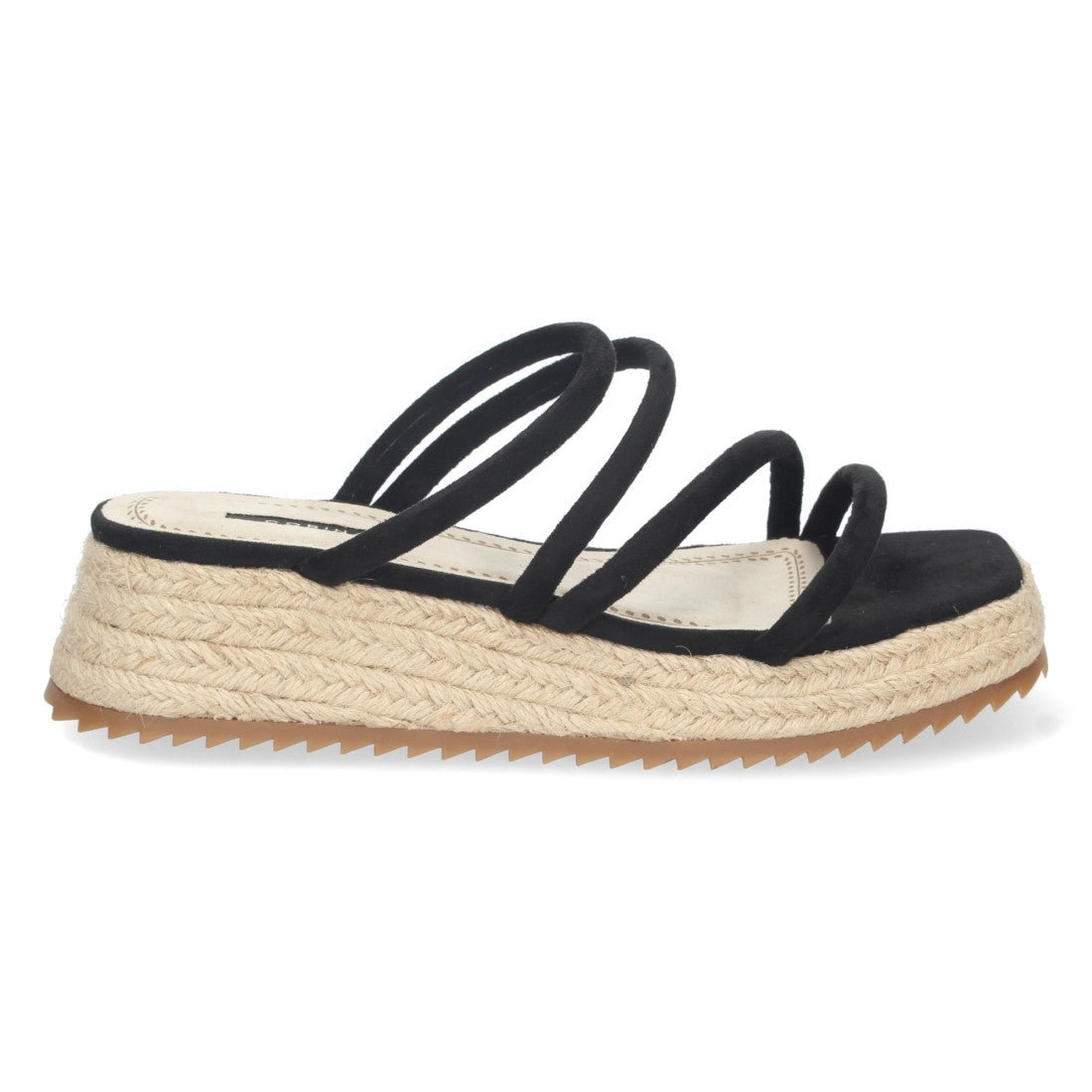 Sandalias Negras Mujer Plataforma Yute Tiras Finas Talón Abierto Elegantes