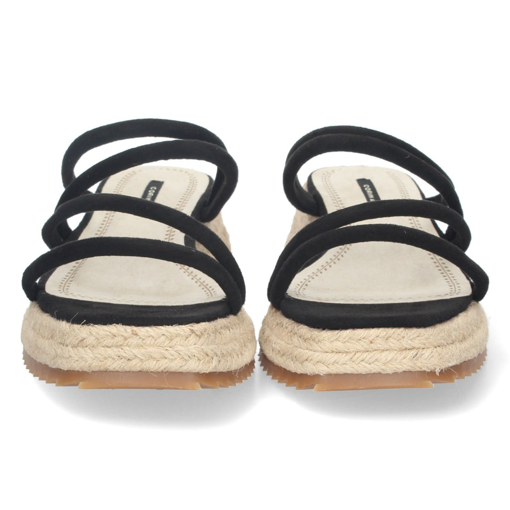 Sandalias Negras Mujer Plataforma Yute Tiras Finas Talón Abierto Elegantes