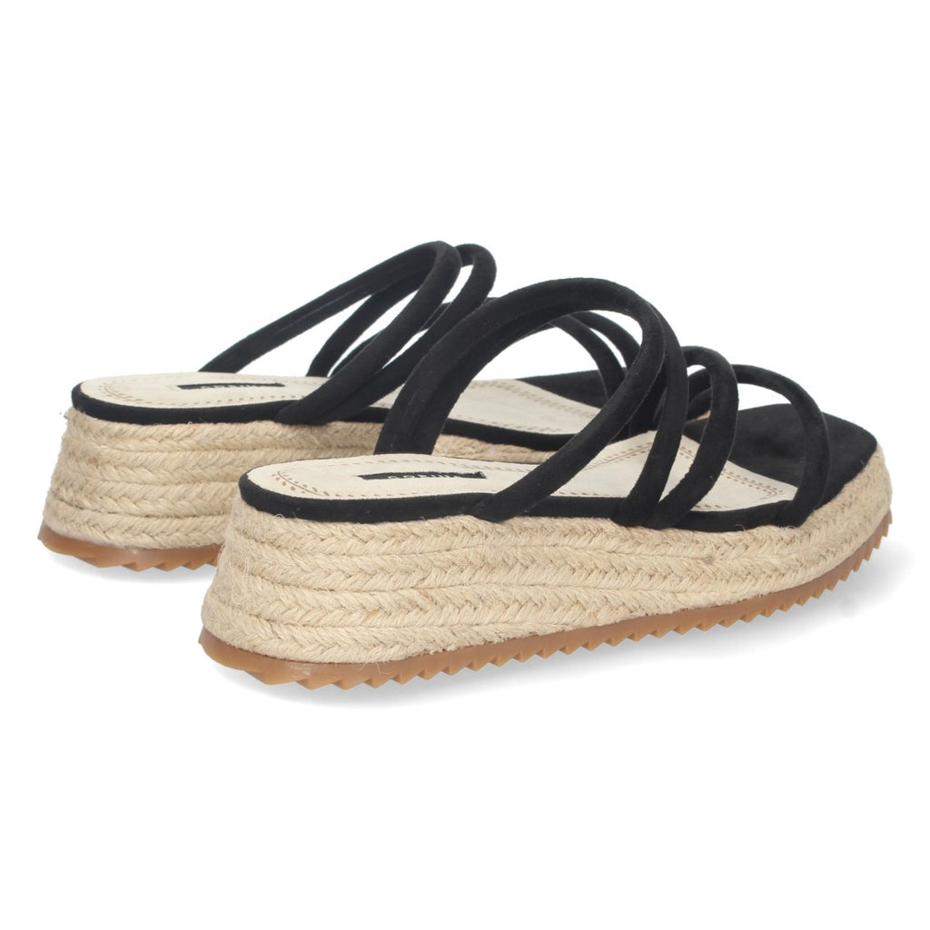 Sandalias Negras Mujer Plataforma Yute Tiras Finas Talón Abierto Elegantes
