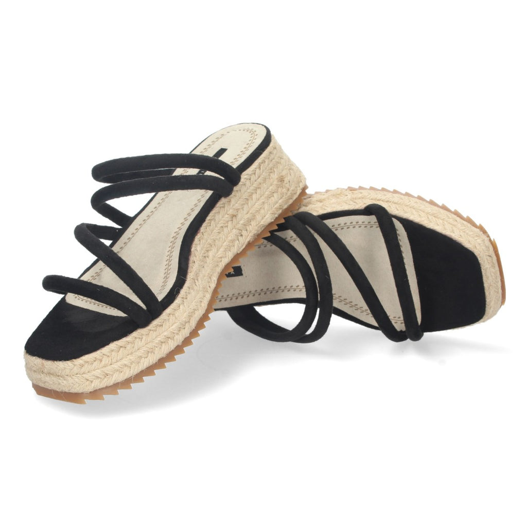 Sandalias Negras Mujer Plataforma Yute Tiras Finas Talón Abierto Elegantes