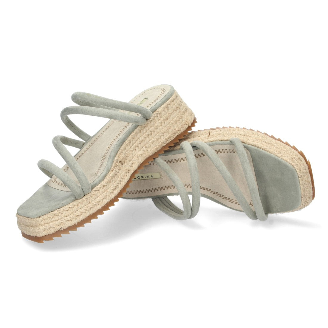 Sandalias Verdes Mujer Plataforma Yute Tiras Finas Talón Abierto Elegantes