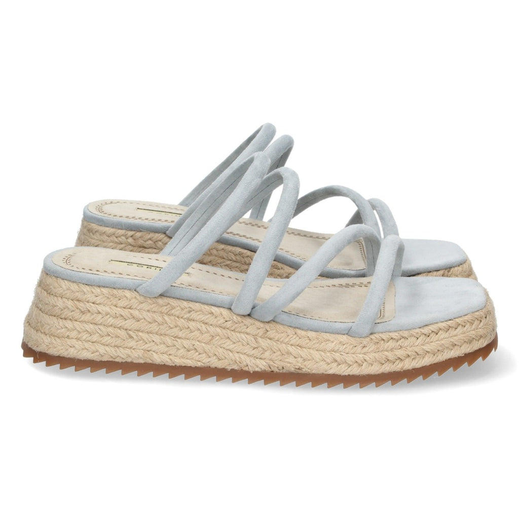 Sandalias Celestes Mujer Plataforma Yute Tiras Finas Talón Abierto Elegantes