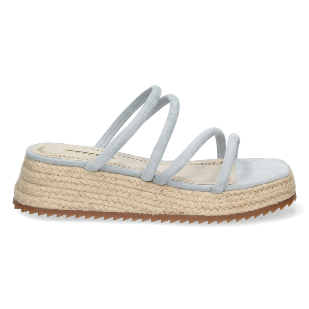 Sandalias Celestes Mujer Plataforma Yute Tiras Finas Talón Abierto Elegantes