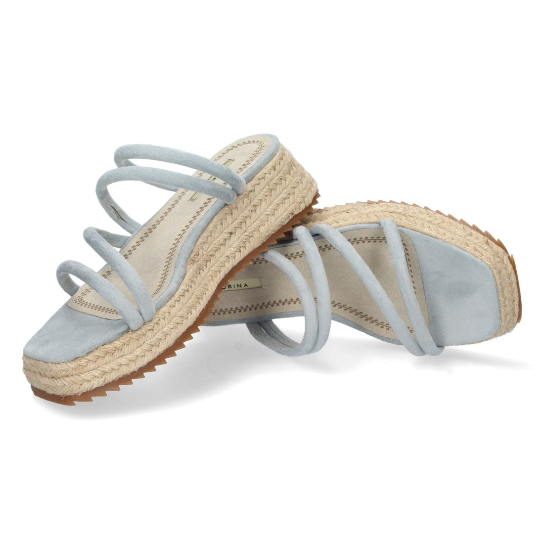 Sandalias Celestes Mujer Plataforma Yute Tiras Finas Talón Abierto Elegantes