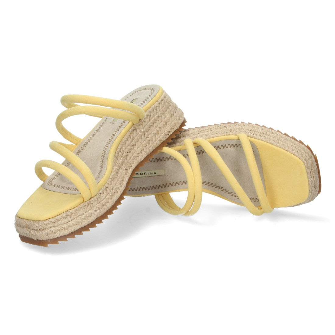 Sandalias Amarillas Mujer Plataforma Yute Tiras Finas Talón Abierto Elegantes
