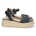 Sandalias Negras Mujer Plataforma Yute Pala Ancha Tobillera Elegantes